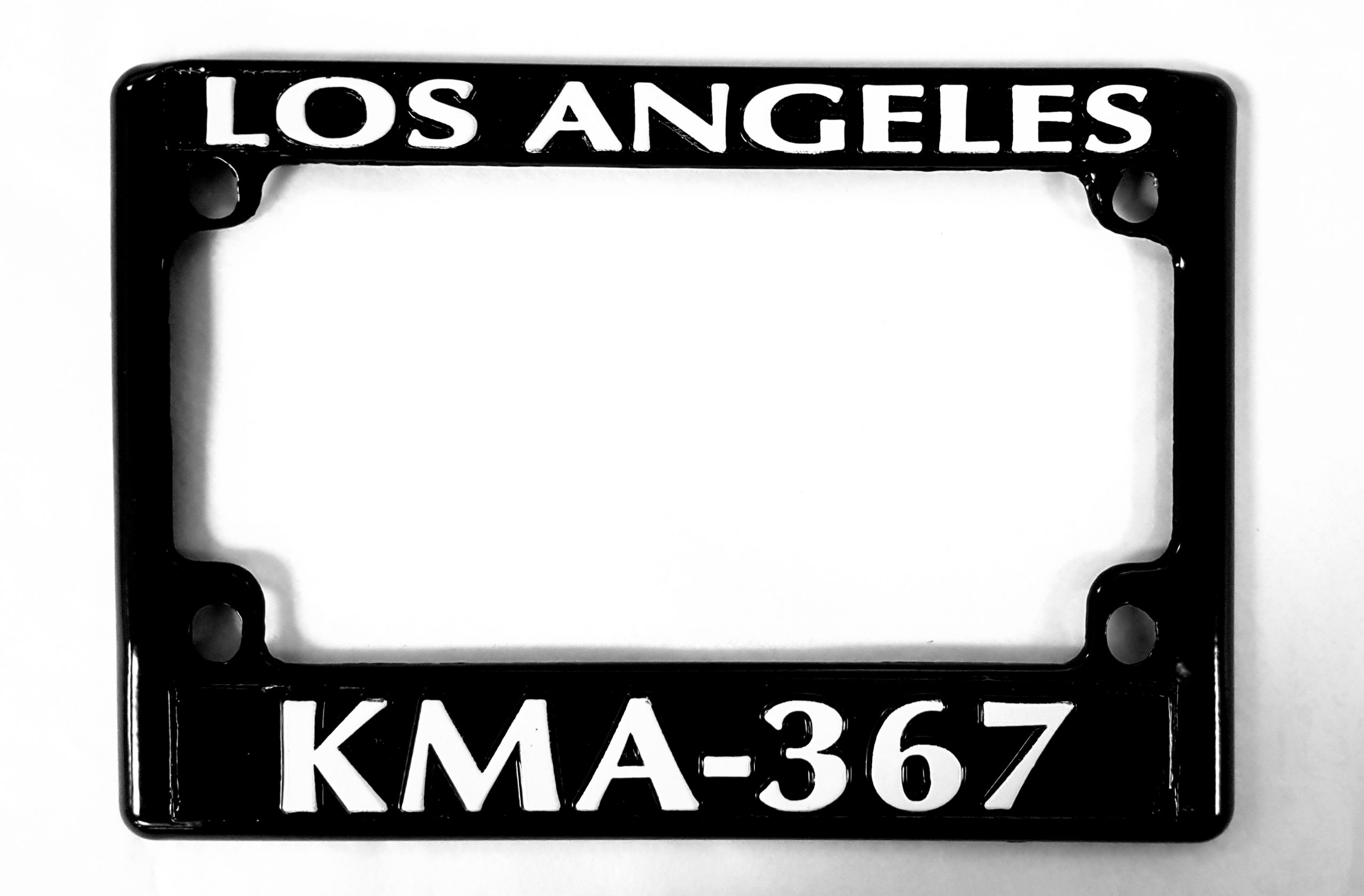 New. BLACK Metal LOS ANGELES PD KMA-367 MOTORCYCLE LICENSE PLATE FRAME